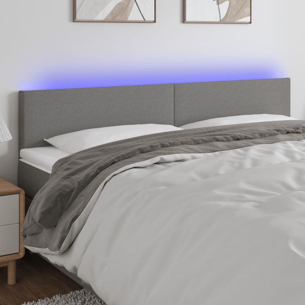 Vidaxl Čelo postele s LED tmavosivé 160x5x78/88 cm látka